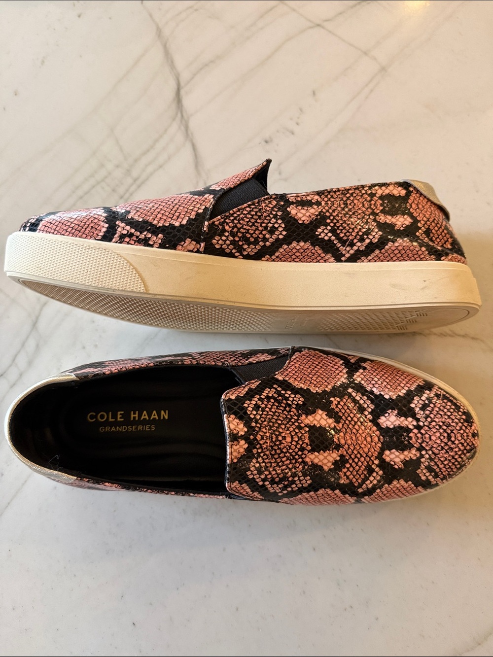 Cole Haan Pink & Black Snake-Print Slip-On Sneakers Sz 9.5B - Picture 3 of 3